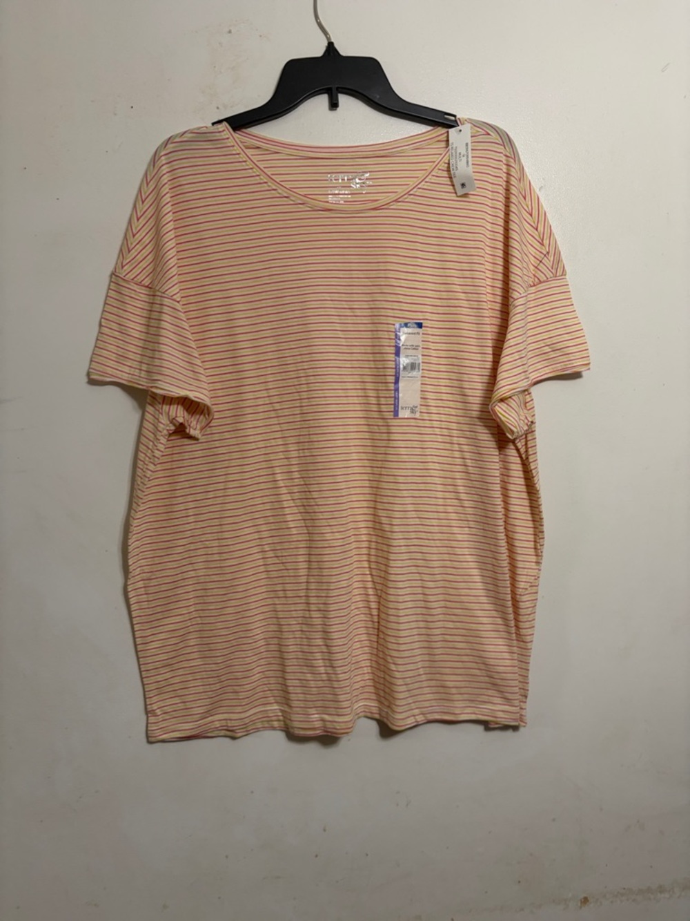 Sky Peach and Red Fine-Striped Short Sleeve Tee